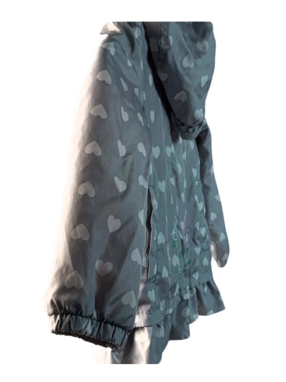 London Fog Gray Heart Pattern LOVE Embroidered Girls Raincoat 5-6 M Fall Travel